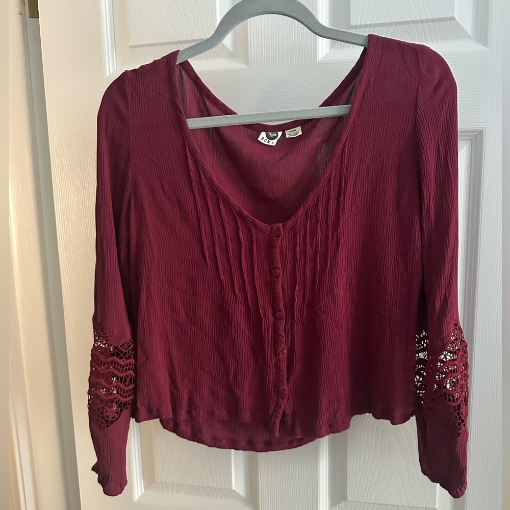 Roxy Maroon Top with Lace Sleeve Detail